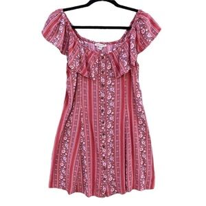 American Eagle Outfitters Floral Ruffled Off The Shoulder Button Front Dress